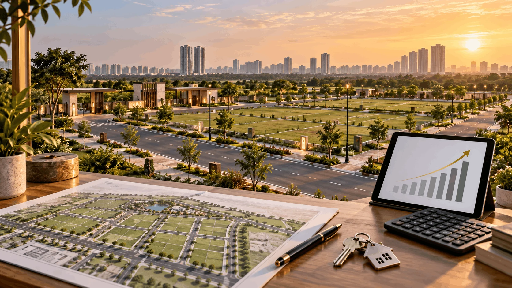 Buyer reviewing a plotted development master plan and investment considerations in Sohna