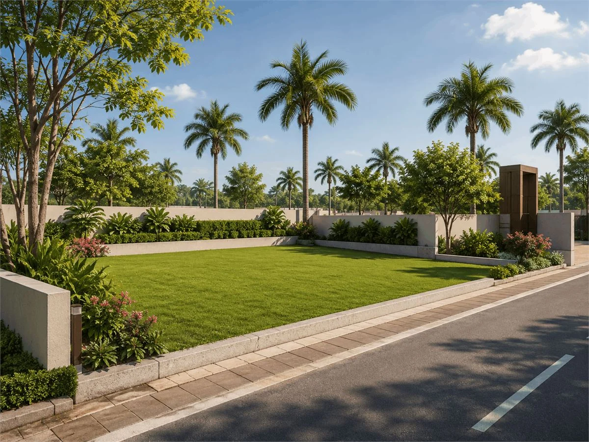Landscaped residential plot and internal road in a planned Sohna plotted development